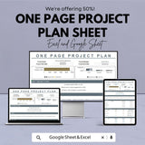 One Page Project Plan Sheet – Excel & Google Sheets Template for Project Management, Budgeting, and Task Tracking