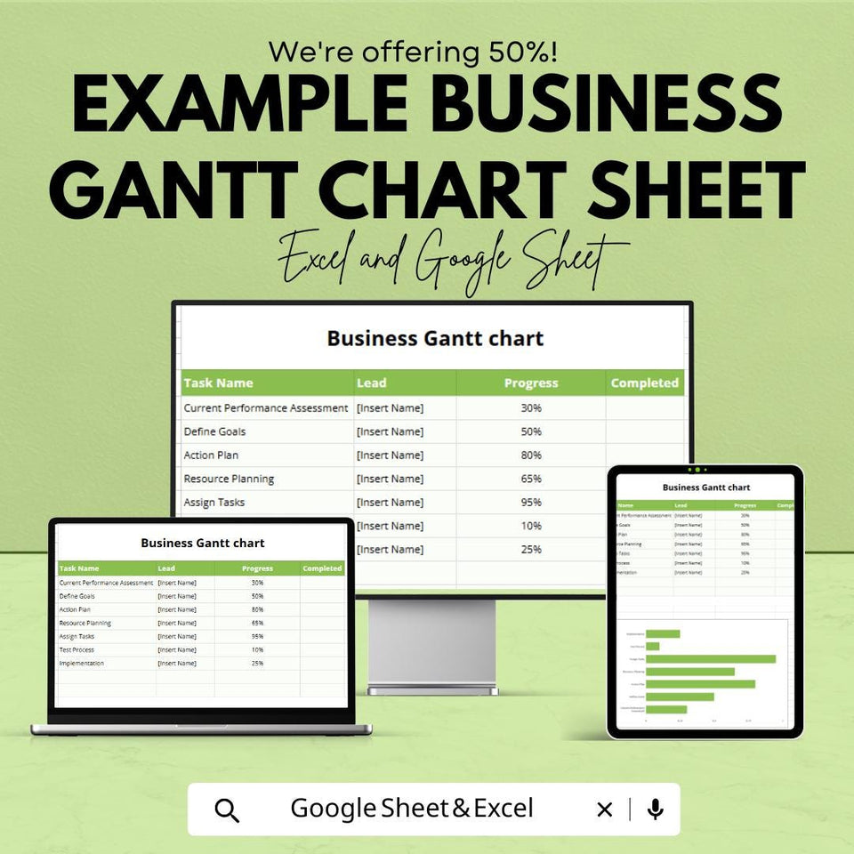 Example Business Gantt Chart Template | Excel & Google Sheets | Project Task Tracker
