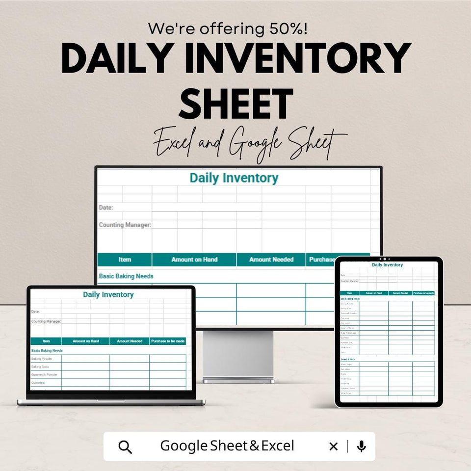 Daily Inventory Sheet | Excel & Google Sheets Template | Inventory Tracking | Stock Management | Instant Download | Customizable Inventory