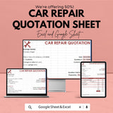 Car Repair Quotation Sheet – Excel & Google Sheets Template for Auto Shop Quotes, Estimates, and Service Pricing