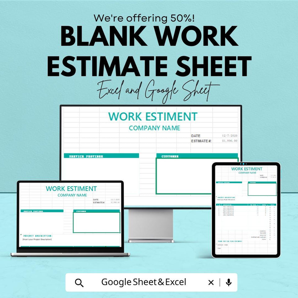 Blank Work Estimate Sheet Template – Excel and Google Sheets – Customizable Invoice & Estimate Tool for Professionals