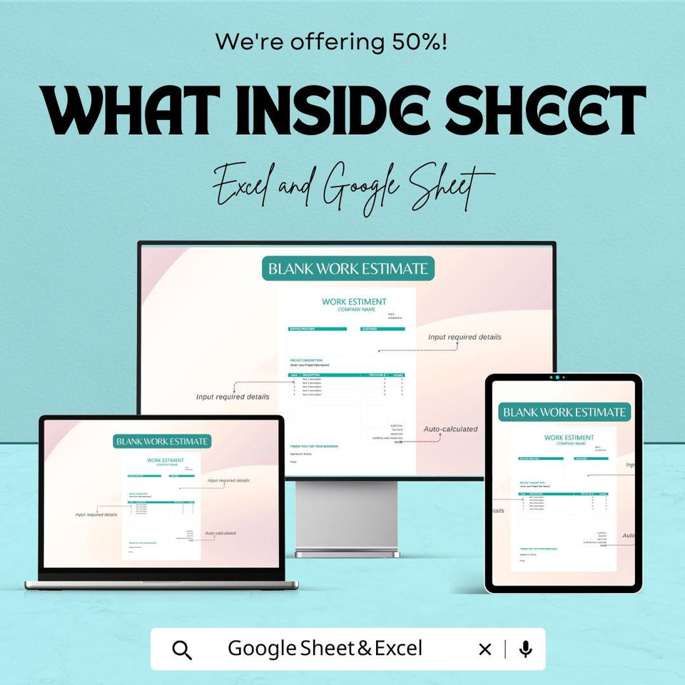 Blank Work Estimate Sheet Template – Excel and Google Sheets – Customizable Invoice & Estimate Tool for Professionals