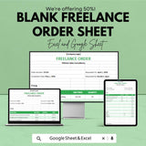 Blank Freelance Order Sheet | Excel & Google Sheets Template | Freelance Pricing Order Form | Instant Download | Customizable Template