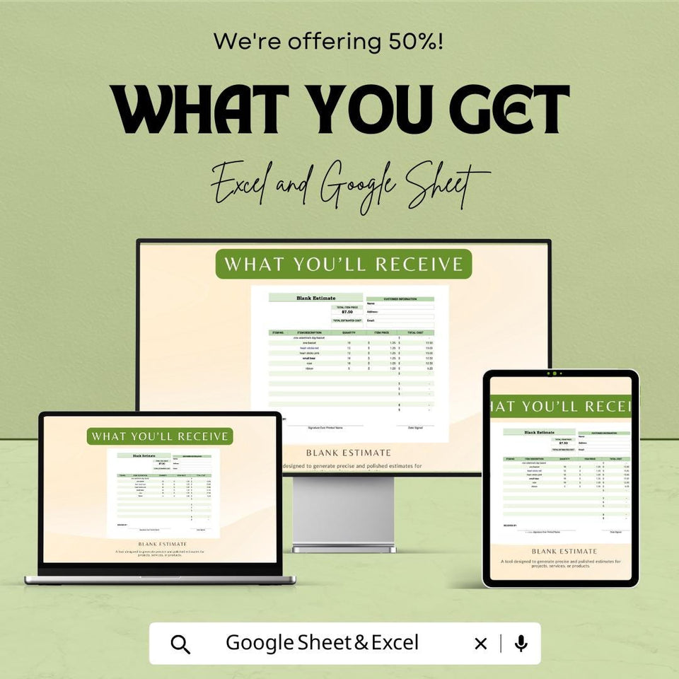 Blank Estimate Sheet | Excel & Google Sheets Template | Professional Estimate Template | Instant Download | Customizable Estimate Format