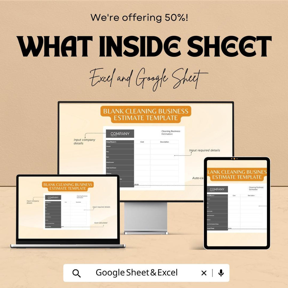Blank Cleaning Business Estimate Sheet – Excel & Google Sheets Template for Service Estimates, Pricing, and Cost Breakdown