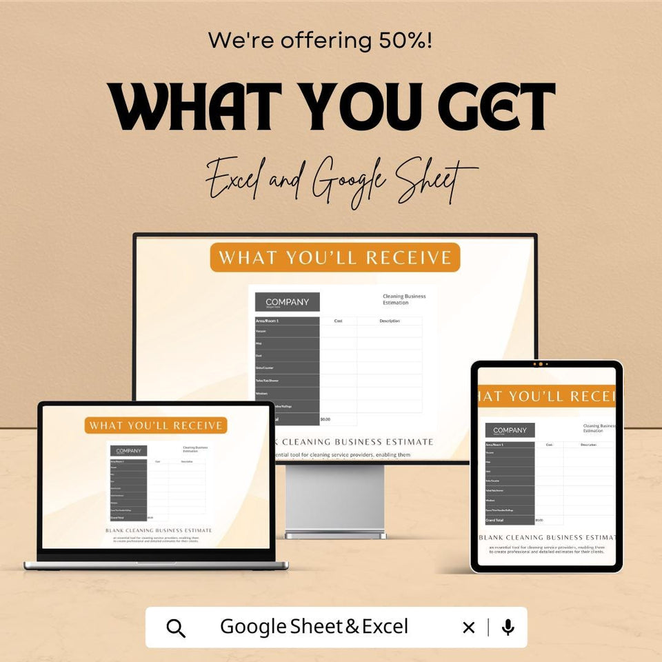 Blank Cleaning Business Estimate Sheet – Excel & Google Sheets Template for Service Estimates, Pricing, and Cost Breakdown