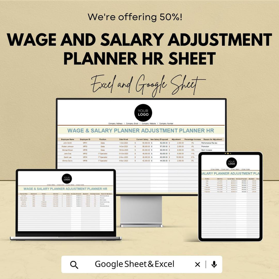 Wage and Salary Adjustment Planner HR Sheet | Excel & Google Sheets Template | Employee Salary Tracker | HR Compensation Planning |