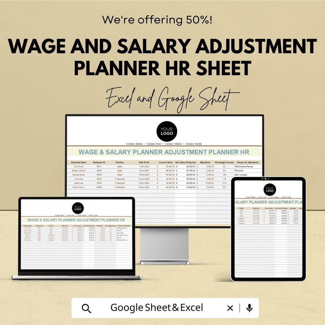 Wage and Salary Adjustment Planner HR Sheet | Excel & Google Sheets Template | Employee Salary Tracker | HR Compensation Planning |