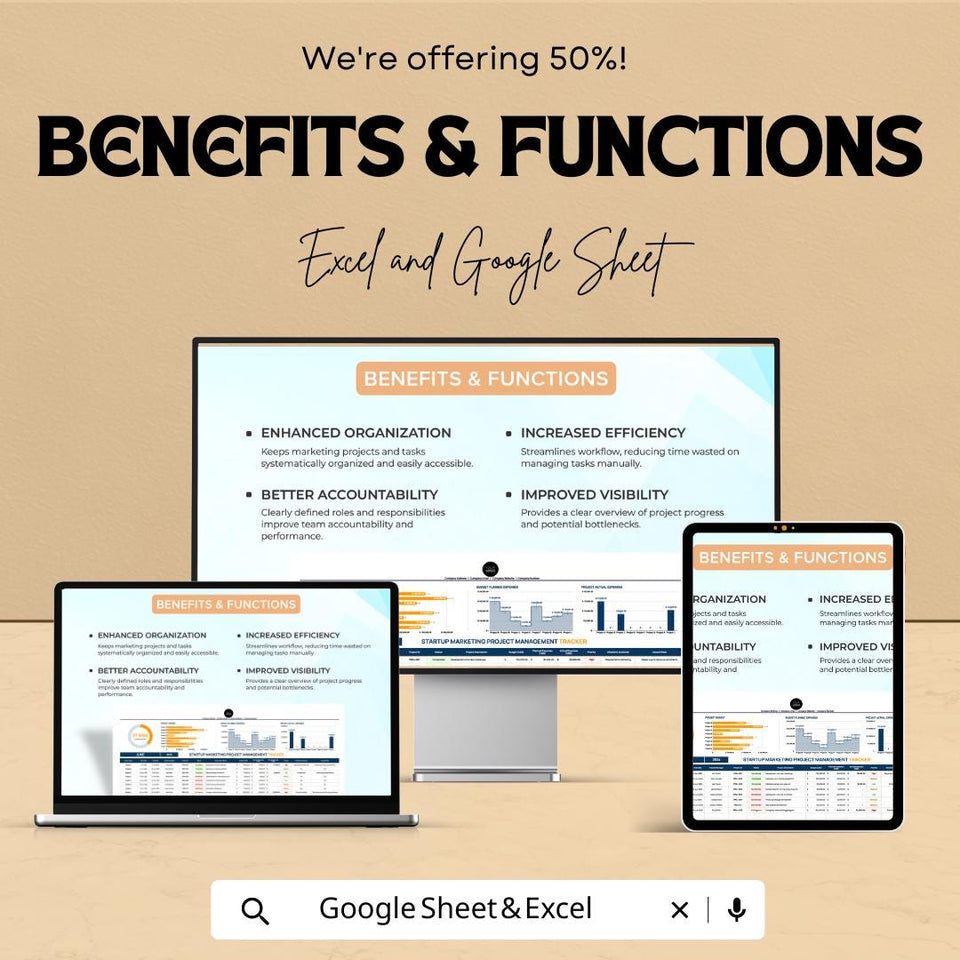 Startup Marketing Project Management Tracker Sheet | Excel & Google Sheets Template | Marketing Task Tracker | Project Timeline
