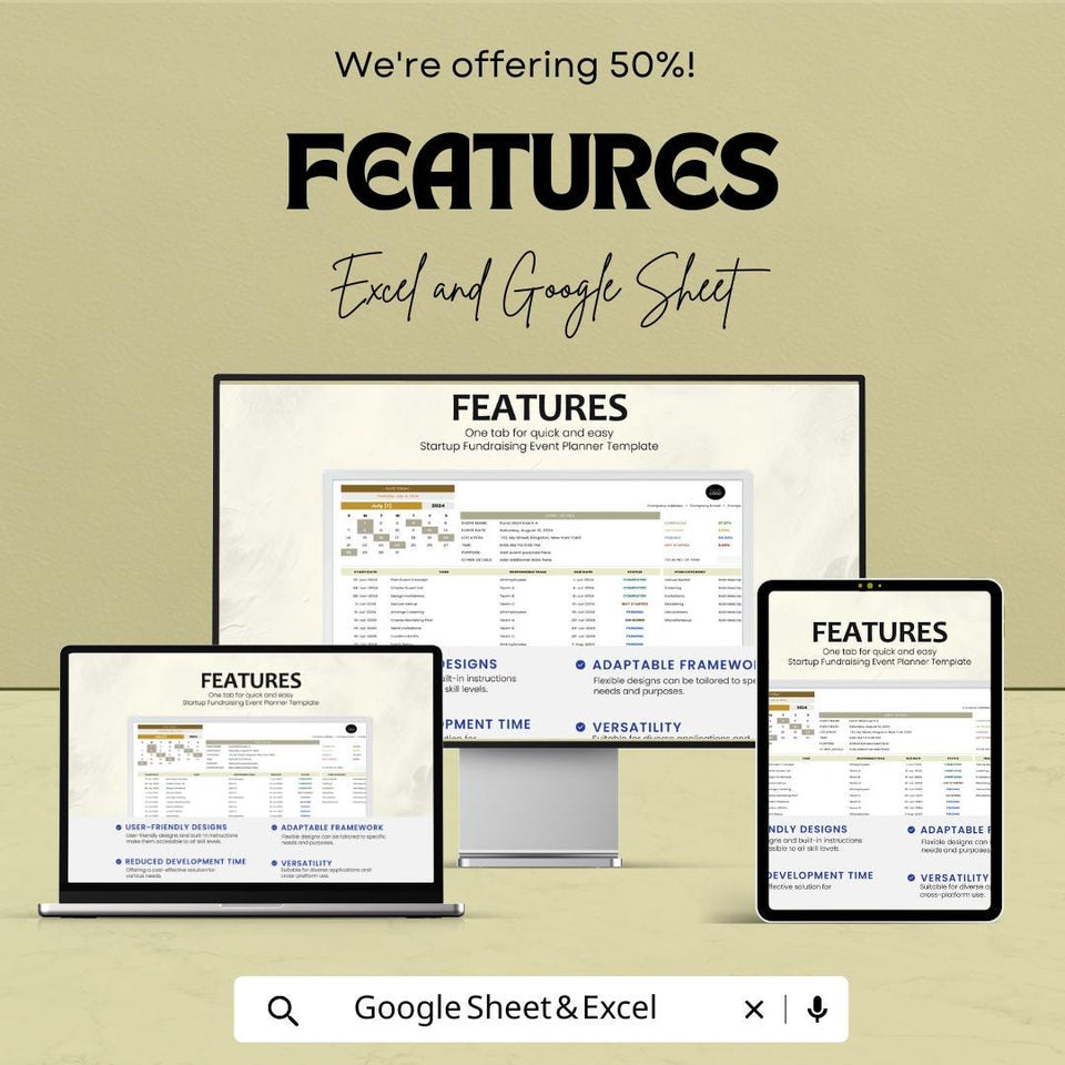 Startup Fundraising Event Planner Sheet – Excel and Google Sheets | Event Budget Tracker | Fundraising Goal Setting & Campaign Planning