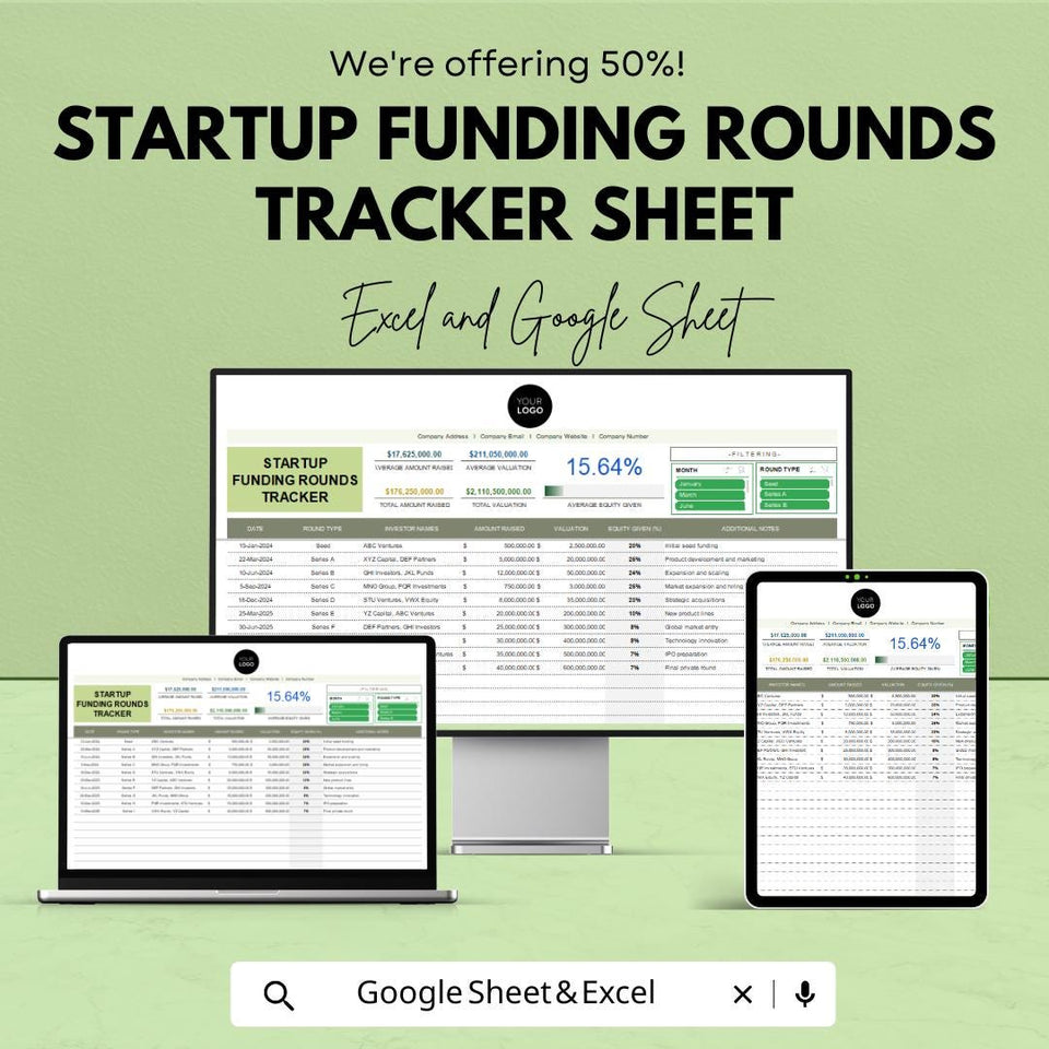 Startup Funding Rounds Tracker Sheet | Excel & Google Sheets Template | Funding Progress Tracker | Startup Investment Tracker |