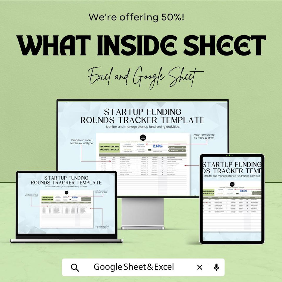 Startup Funding Rounds Tracker Sheet | Excel & Google Sheets Template | Funding Progress Tracker | Startup Investment Tracker |