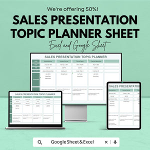 Sales Presentation Topic Planner Sheet – Excel and Google Sheets | Sales Presentation Organizer | Topic Brainstorming & Scheduling Template