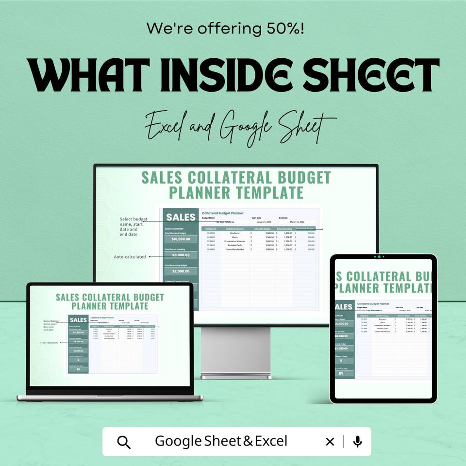 Sales Collateral Budget Planner Sheet – Excel and Google Sheets | Sales Budget Tracker | Marketing Budget Allocation & Expense Management