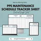 PPE Maintenance Schedule Tracker Sheet | Excel & Google Sheets Template | Personal Protective Equipment Tracker | Safety Compliance Tool |