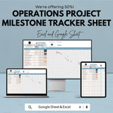 Operations Project Milestone Tracker Sheet - Excel and Google Sheet Template for Project Management, Track Milestones & Deadlines,