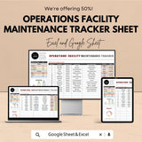 Operations Facility Maintenance Tracker Sheet – Excel & Google Sheets | Facility Maintenance Log Template | Task Scheduling, Asset Tracking