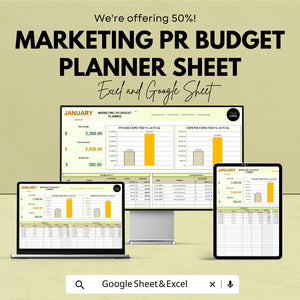 Marketing PR Budget Planner Sheet – Excel & Google Sheets | Monthly Marketing Budget Tracker | Customizable PR Budget