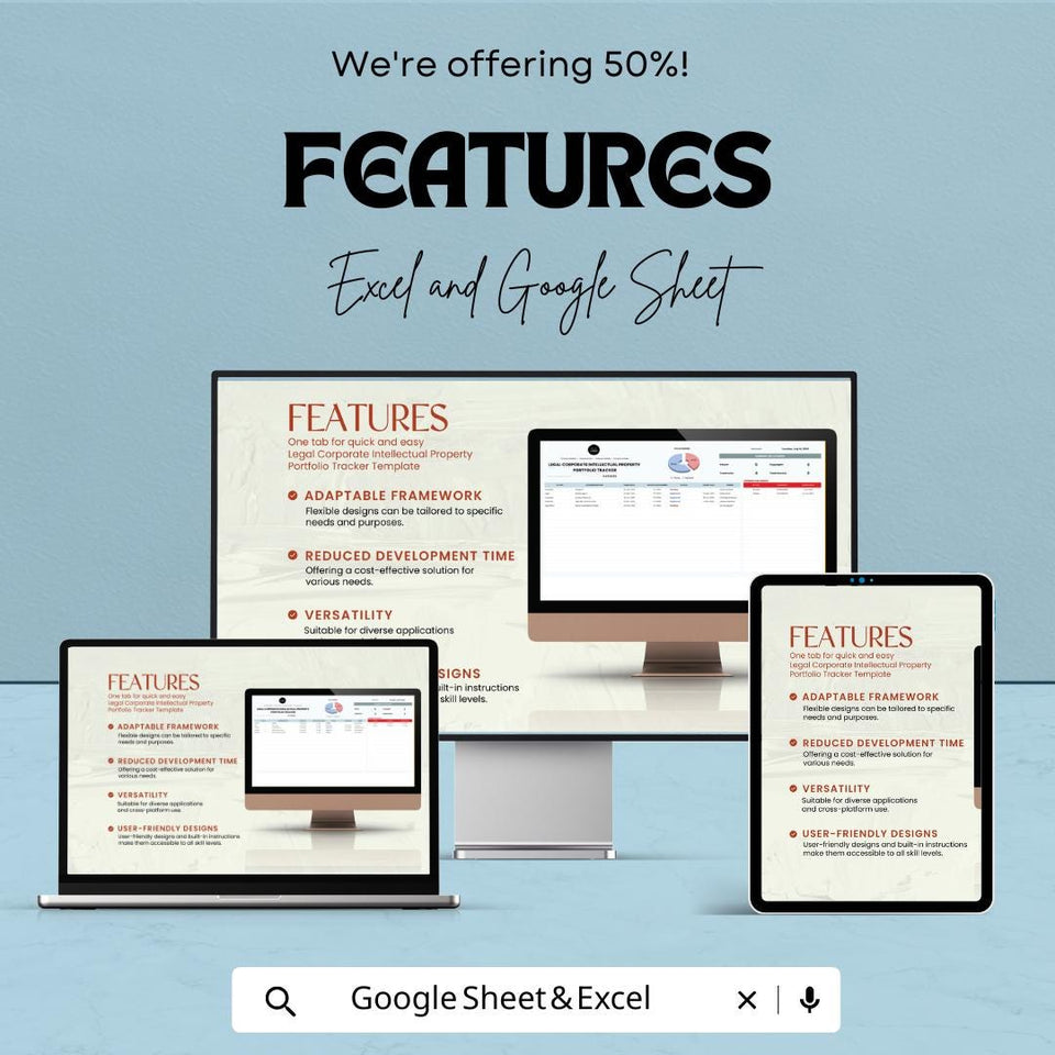 Legal Corporate Intellectual Property Portfolio Tracker Sheet | Excel & Google Sheets Template | IP Asset Management |