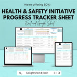 Health & Safety Initiative Progress Tracker Sheet | Excel and Google Sheets Template | Workplace Safety Management |