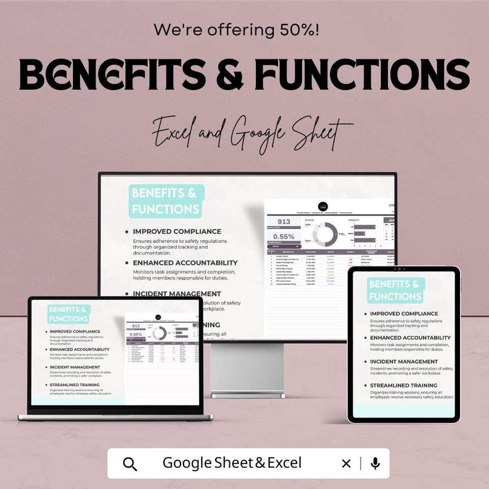 Health & Safety Committee Activity Tracker Sheet | Excel and Google Sheets Template | Task Management | Compliance Tracker | Incident Log |