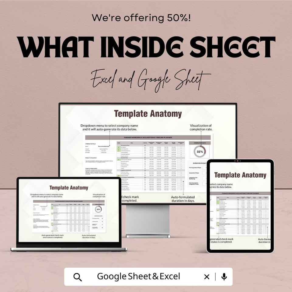 Finance Mergers and Acquisitions Timeline Planner Sheet | Excel & Google Sheets Template for Efficient Project Planning