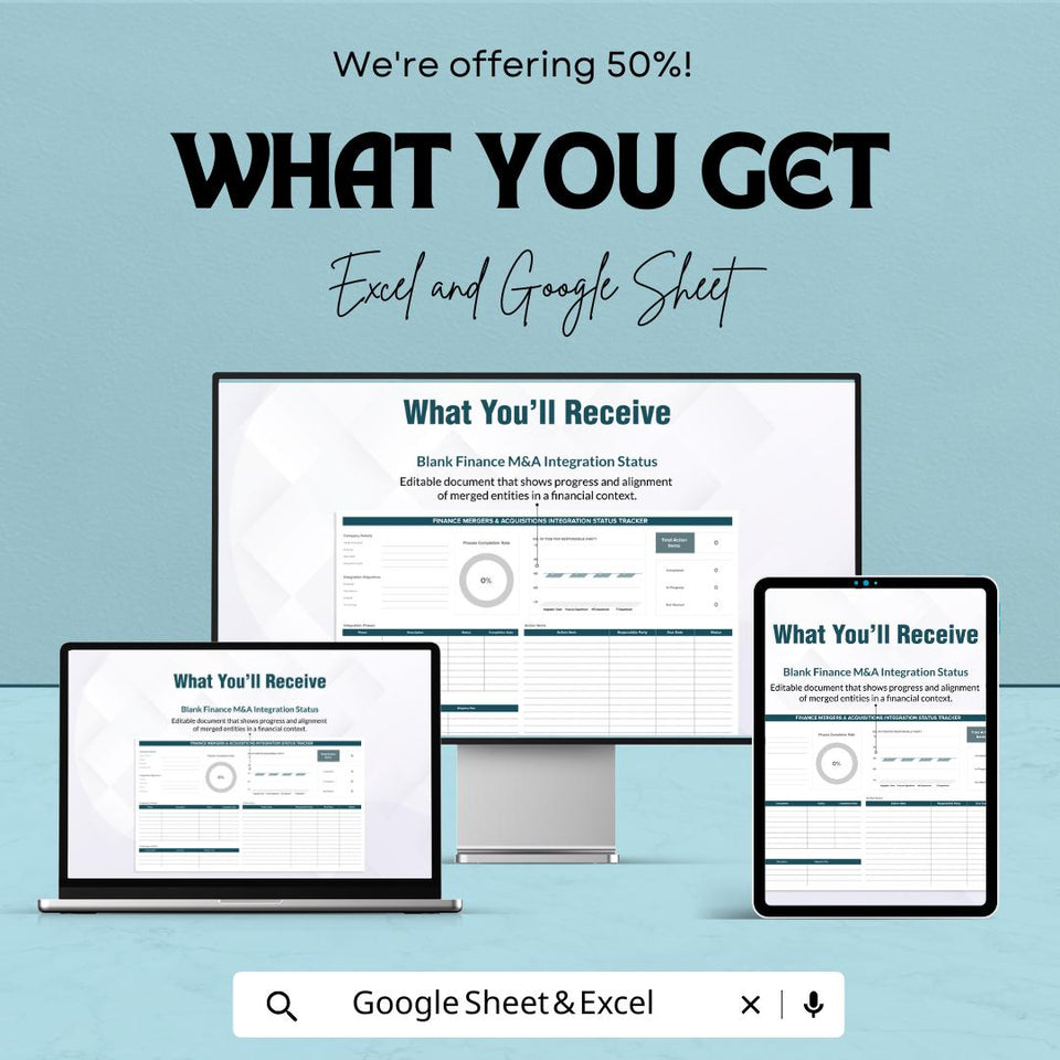 Finance Mergers and Acquisitions Integration Status Tracker Sheet | Excel & Google Sheets Template | Track Integration Progress |