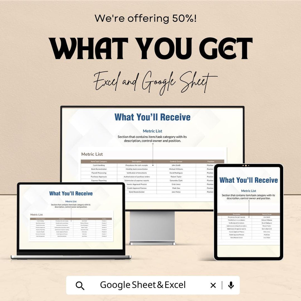 Finance Internal Control Effectiveness Tracker Sheet | Excel & Google Sheets Template | Track Control Effectiveness | Internal Audit Tool |
