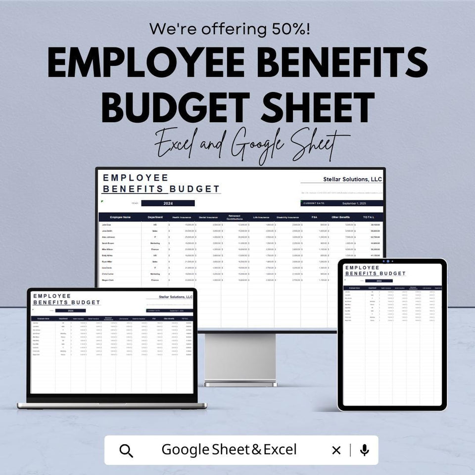 50% OFF - Employee Benefits Budget Sheet - Excel & Google Sheets | Manage Employee Benefits and Expenses | Benefits Tracking Template