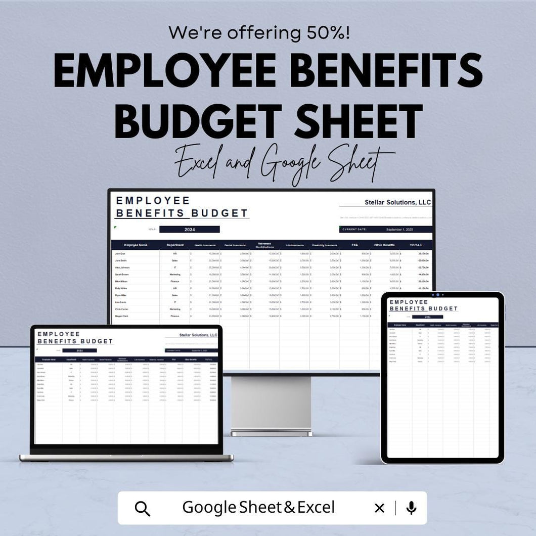 50% OFF - Employee Benefits Budget Sheet - Excel & Google Sheets | Manage Employee Benefits and Expenses | Benefits Tracking Template