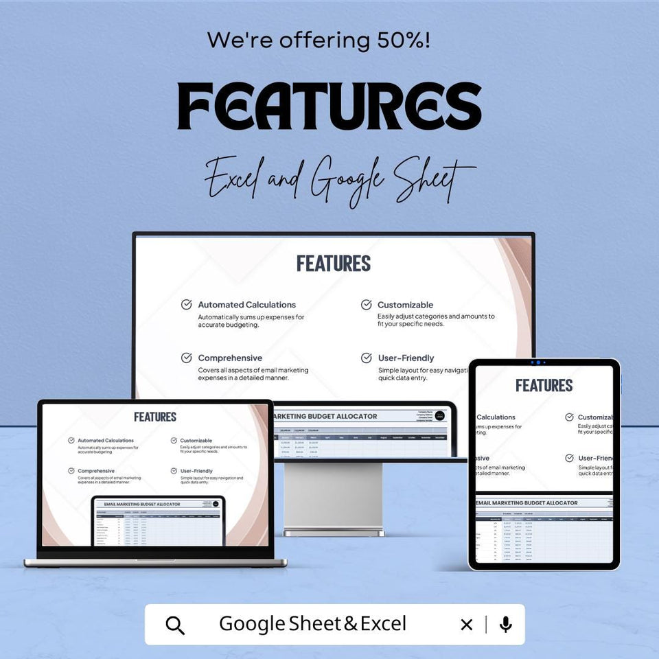 50% OFF - Email Marketing Budget Allocator Sheet - Excel & Google Sheets | Manage and Track Email Marketing Budgets | Customizable |