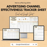 Advertising Channel Effectiveness Tracker Sheet | Excel & Google Sheet Template | Track Campaign Performance | Marketing Analytics Tool |