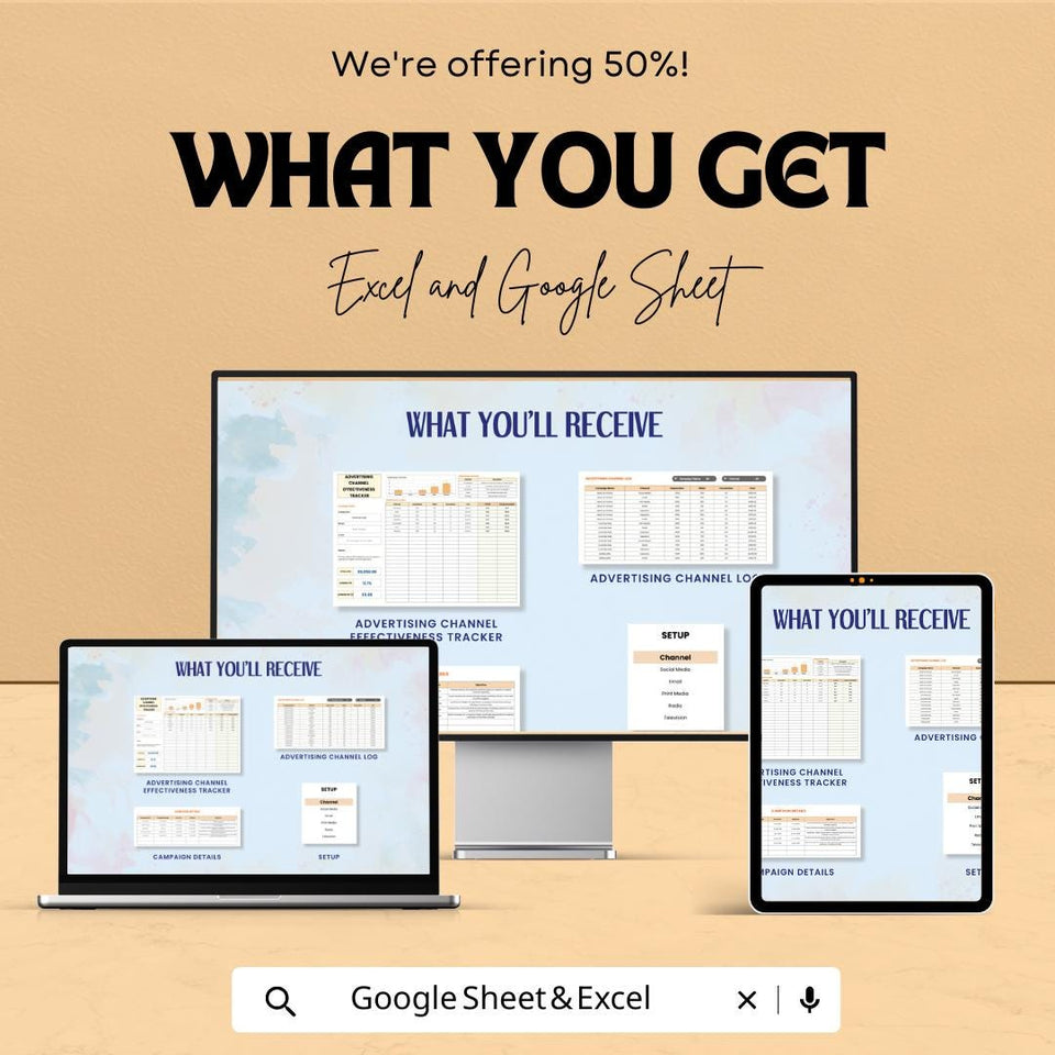 Advertising Channel Effectiveness Tracker Sheet | Excel & Google Sheet Template | Track Campaign Performance | Marketing Analytics Tool |