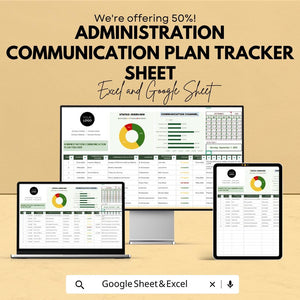 50% OFF - Administration Communication Plan Tracker Sheet - Excel & Google Sheets | Track and Manage Communication Efforts |