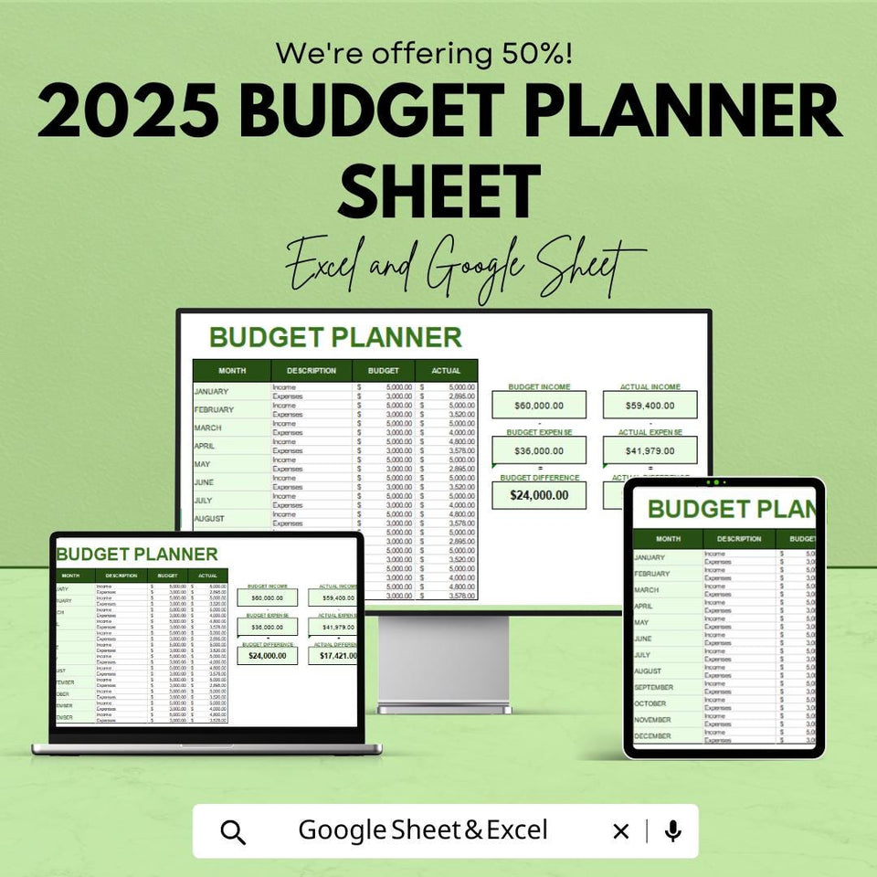 2025 Budget Planner Sheet | Excel & Google Sheet | Monthly Budget Tracker, Expense Organizer, Financial Planner