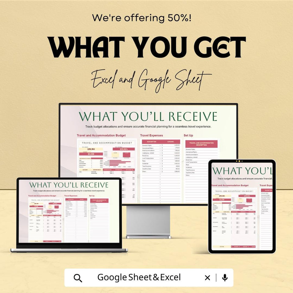 Travel and Accommodation Budget Sheet – Excel & Google Sheet Template – 2024 Travel Planning for Hotels and Businesses – Track Travel |