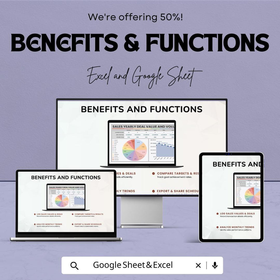 Sales Yearly Deal Value and Volume Tracker | Sales Deal Management | Excel & Google Sheets Template | Sales Performance Tracker | 50% Off