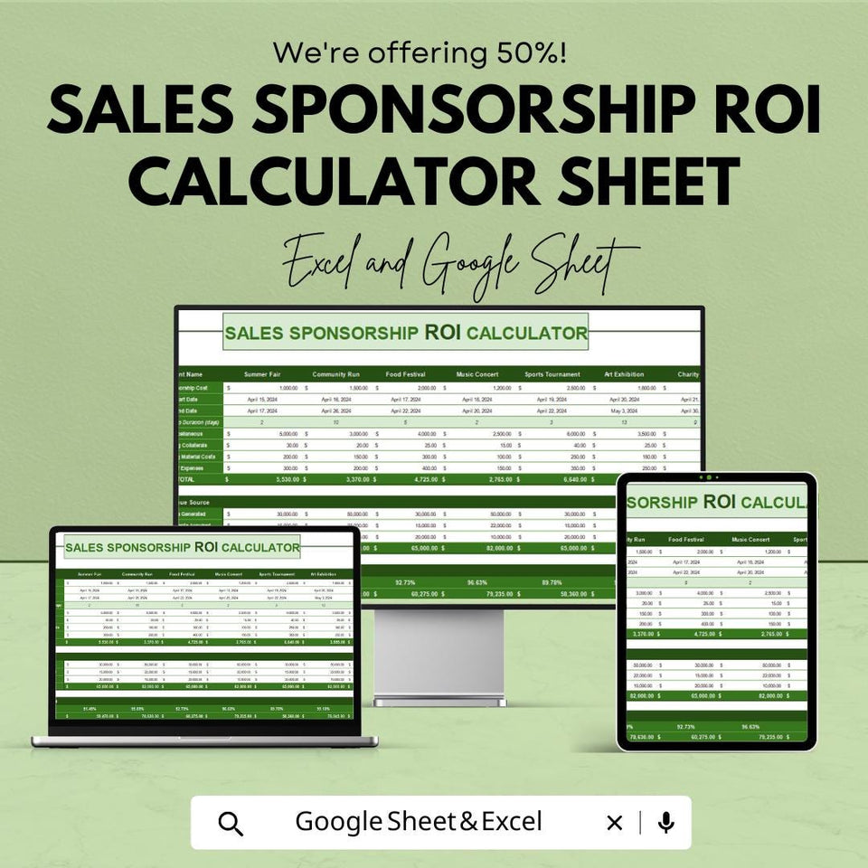 Sales Sponsorship ROI Calculator – Excel & Google Sheets Template for Sponsorship Analysis – 50% Off