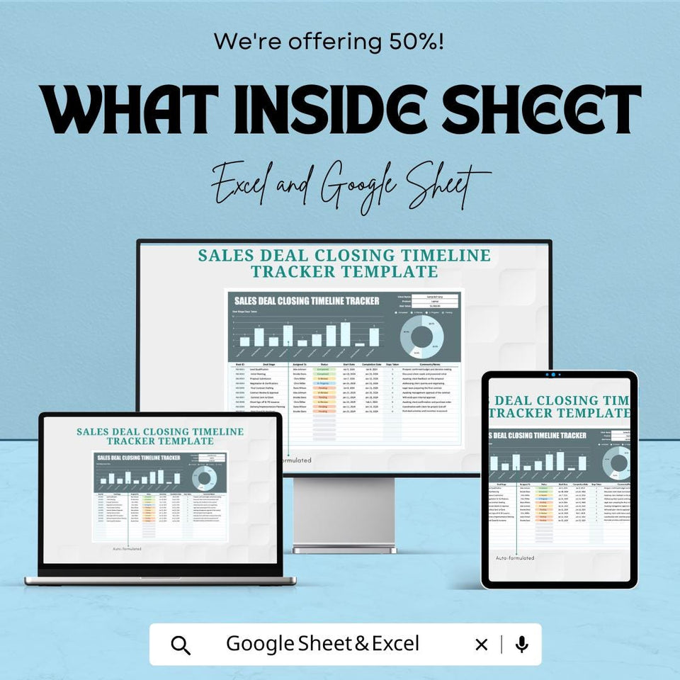 Sales Deal Closing Timeline Tracker Sheet - Excel & Google Sheets Template | Sales Deal Progress Tracker | Closing Rate Monitor for 2024