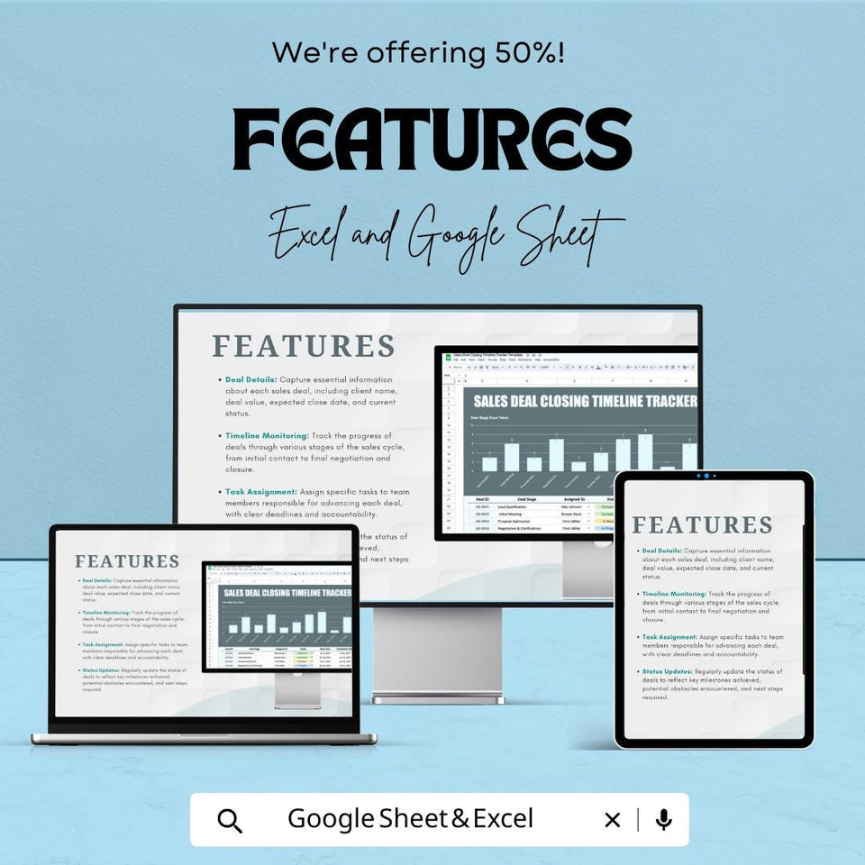 Sales Deal Closing Timeline Tracker Sheet - Excel & Google Sheets Template | Sales Deal Progress Tracker | Closing Rate Monitor for 2024