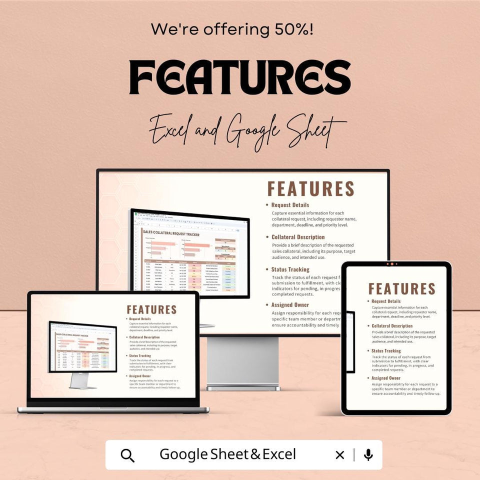 Sales Collateral Request Tracker Sheet | Sales Collateral Management | Excel & Google Sheets | Efficient Request Tracking Template