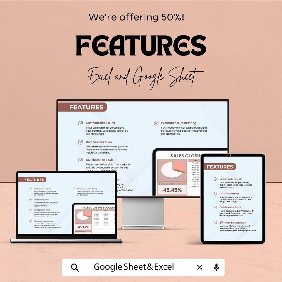 Sales Closing Success Rate Tracker Sheet - Excel & Google Sheets Template | Sales Performance Tracker | Close Rate Monitor for 2024