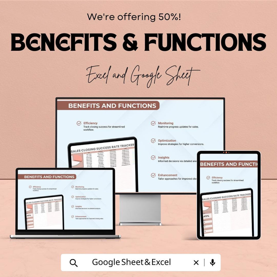 Sales Closing Success Rate Tracker Sheet - Excel & Google Sheets Template | Sales Performance Tracker | Close Rate Monitor for 2024