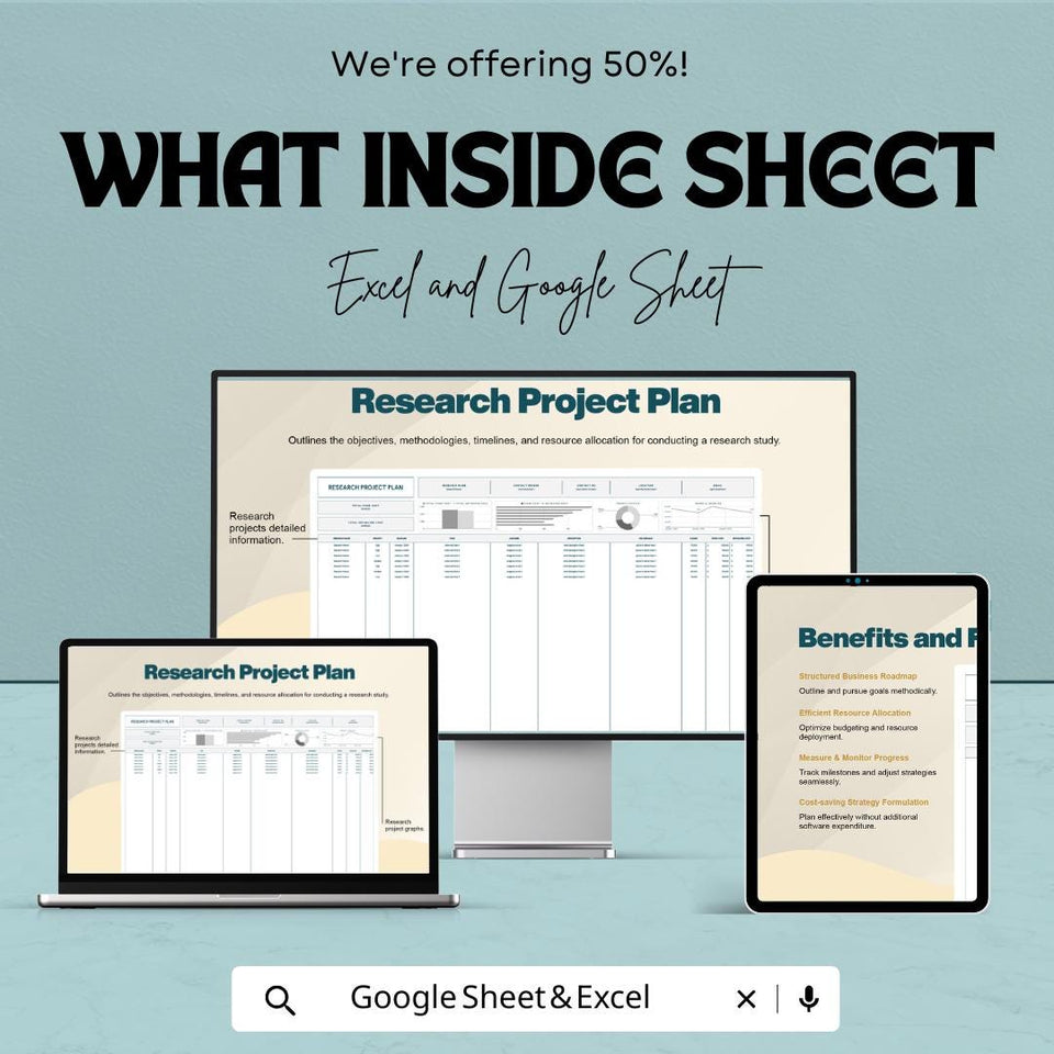 Research Project Plan Sheet | Google Sheets & Excel Template | Research Management | Project Planning Tool | Task Organizer |