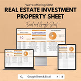 Real Estate Investment Property Sheet – Excel and Google Sheet Template – Property Management, Financial Analysis & Expense Tracking –