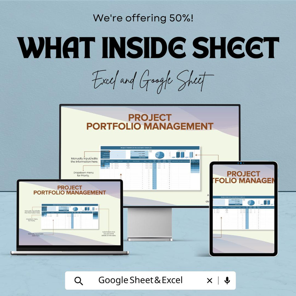 Project Portfolio Management Sheet - Excel and Google Sheets Template for Tracking, Budgeting & Reporting
