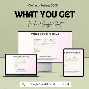 Project Closure Report Sheet | Excel and Google Sheet Template | Project Management Tool | Track Project Outcomes & Closure