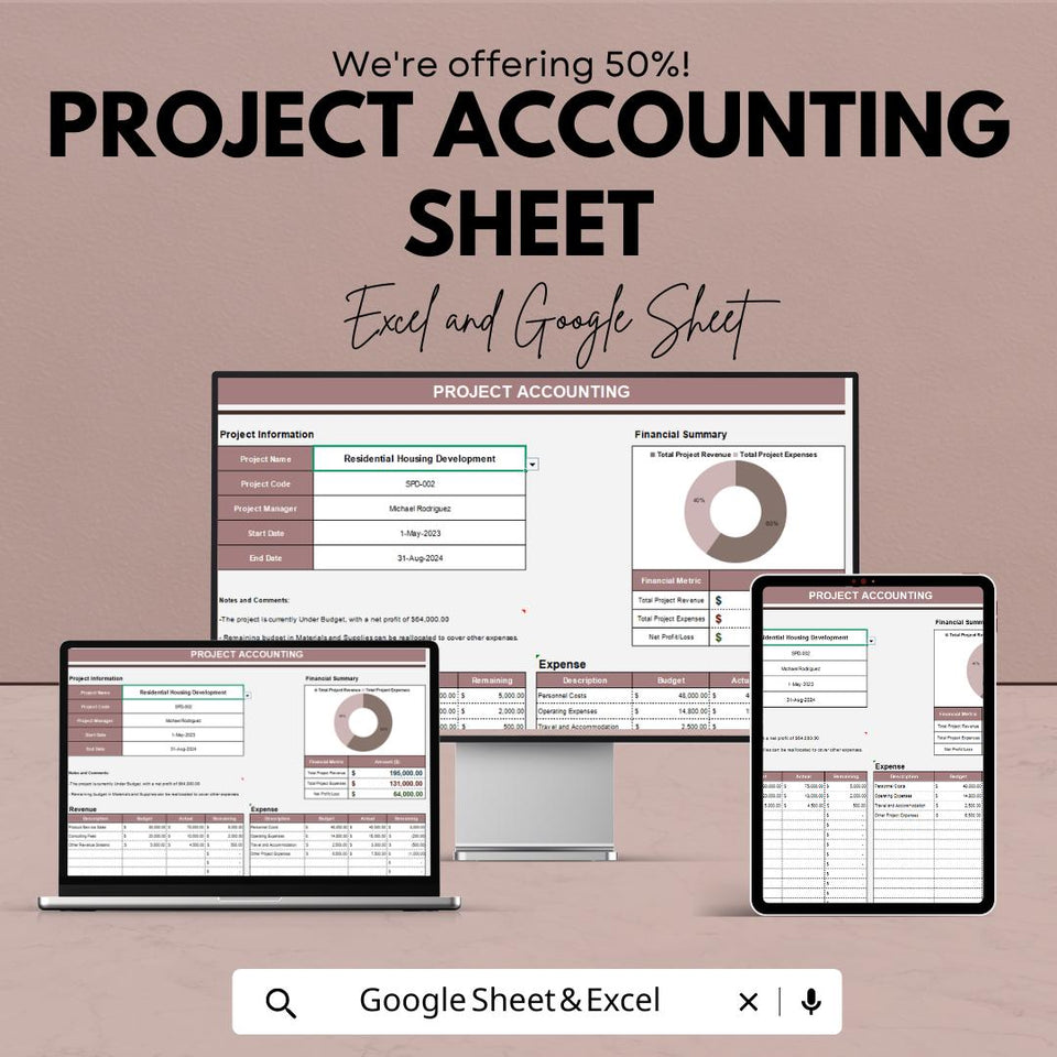 Project Accounting Sheet | Financial Tracking Template for Google Sheets  andExcel | Project Budgeting & Cost Management