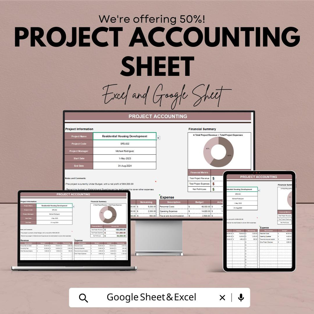 Project Accounting Sheet | Financial Tracking Template for Google Sheets  andExcel | Project Budgeting & Cost Management