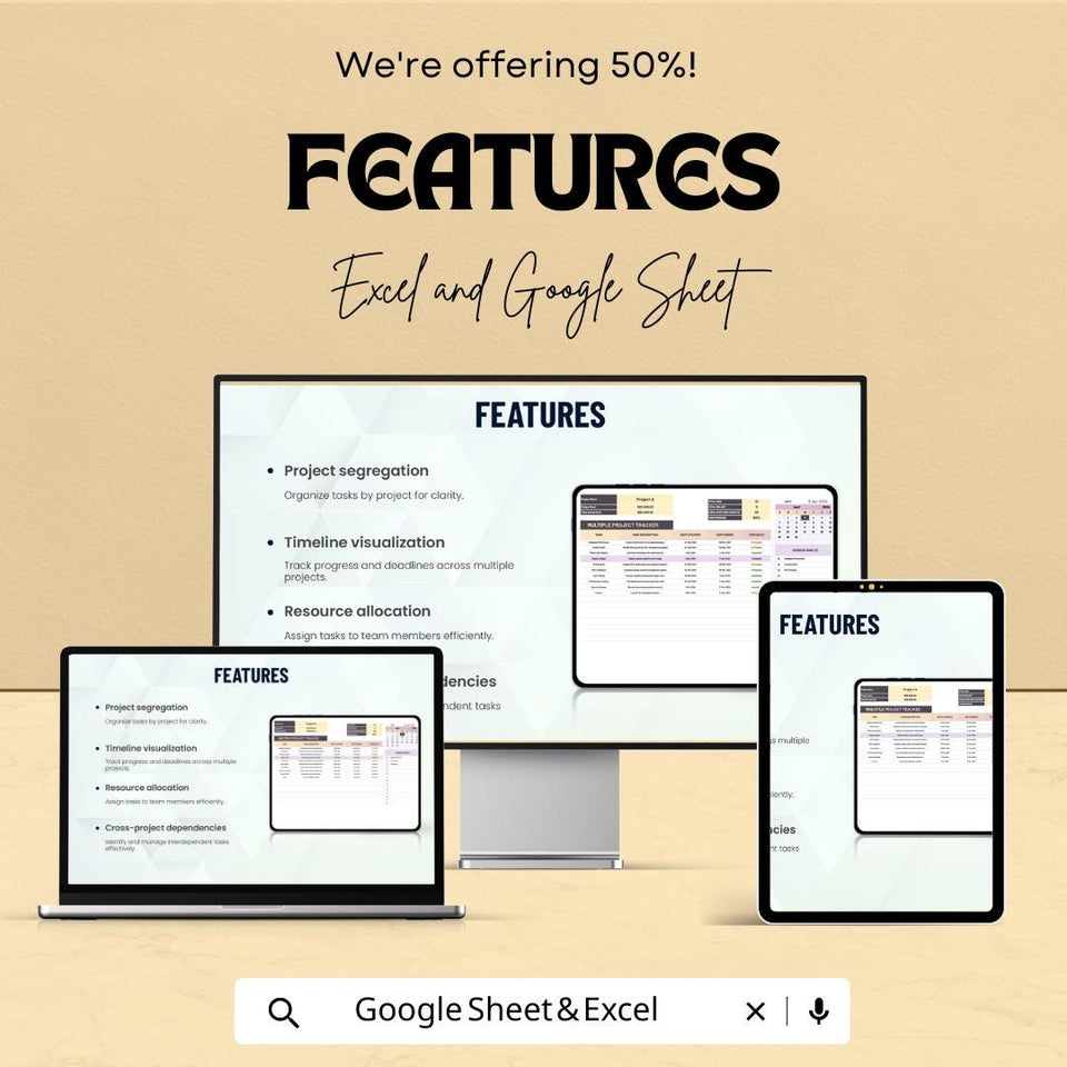 Multiple Project Task Tracker Sheet - Excel and Google Sheets Template | Manage Multiple Projects & Tasks | 2024 Project Tracker